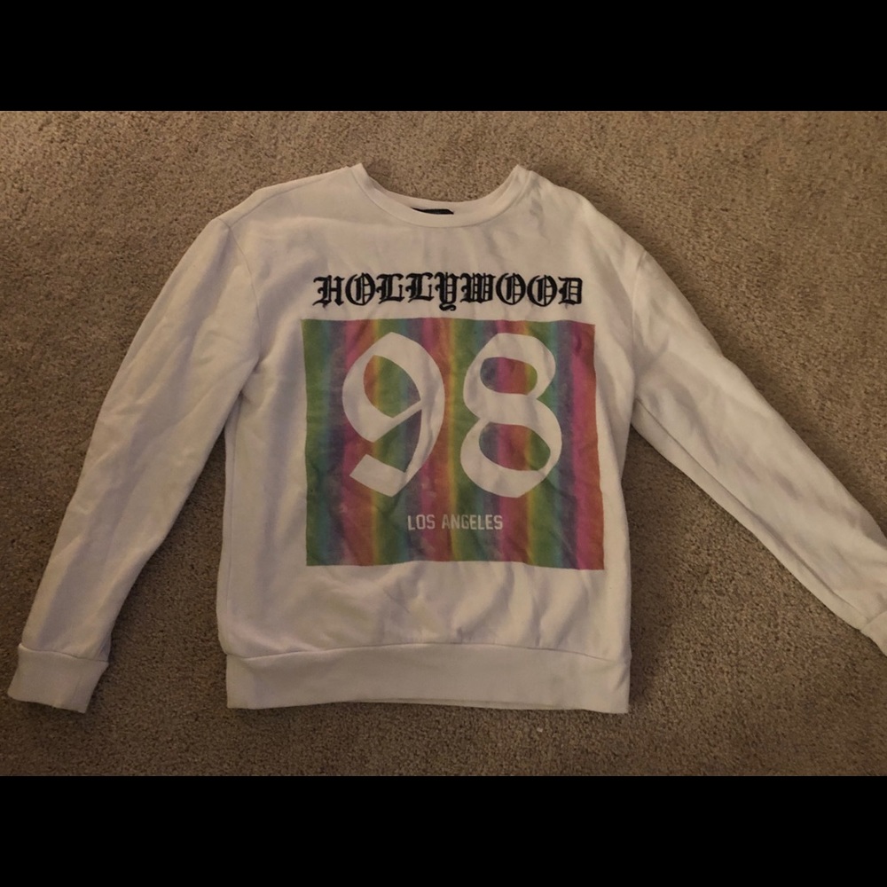 💜Forever 21 “Hollywood”White & Rainbow Crewneck💜